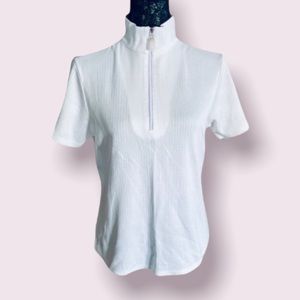 Cutter & Buck White Ribbed Mock Neck Golf Top